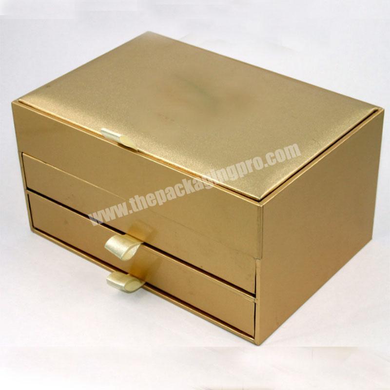 Custom Luxury 2 Tier Drawer Box Gold Paper Gift Storage Box