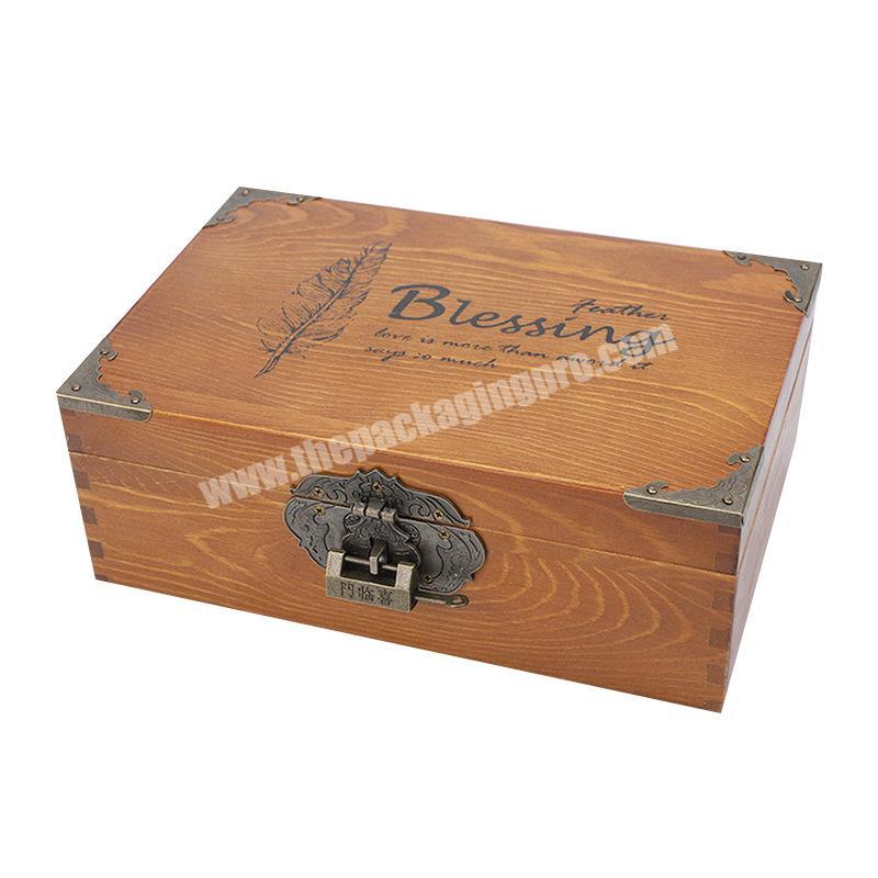 New Design Luxury Custom Brown Antique Wooden Box For Storage WIth Lock