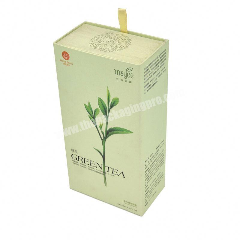 Low MOQ Luxury Custom Drawer Green Tea Packaging Paper Box With Satin