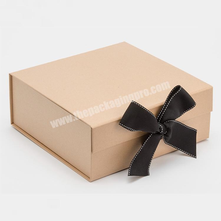 Custom Black Ribbon Bow Cloth Jewelry Gift Packaging Boxes Rigid Kraft Paper Foldable Magnetic Gift Boxes