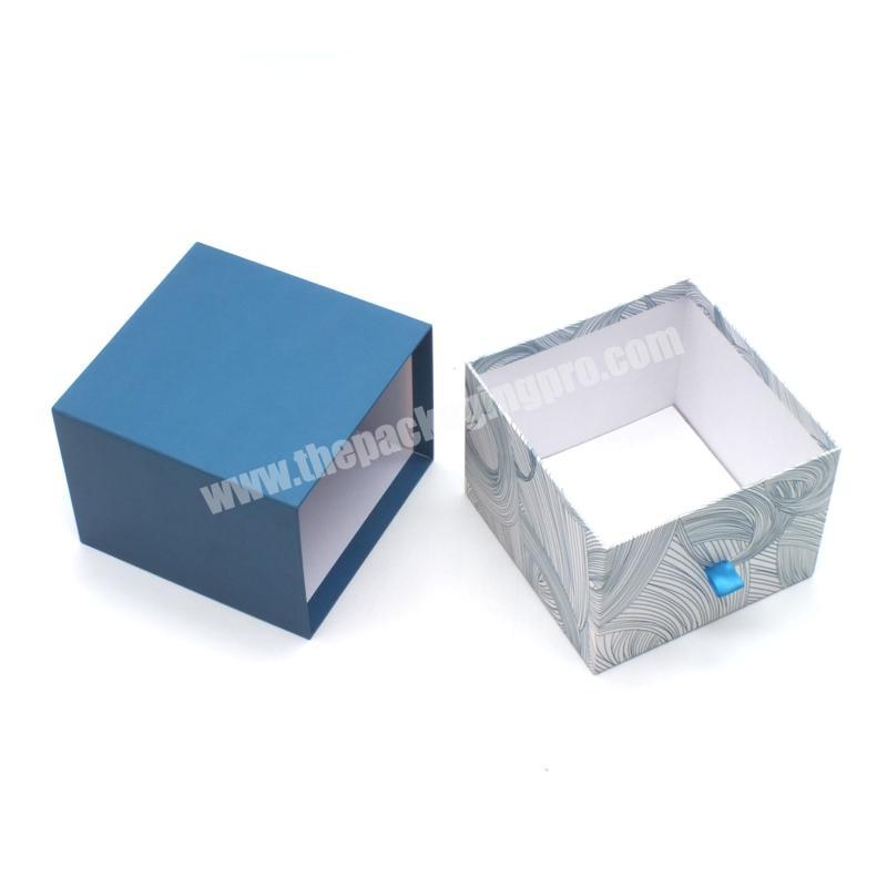 Out Handmade Ribbon Handle Fashionable Cardboard Custom Small Boxes Blue Black Big Drawer Gift Box