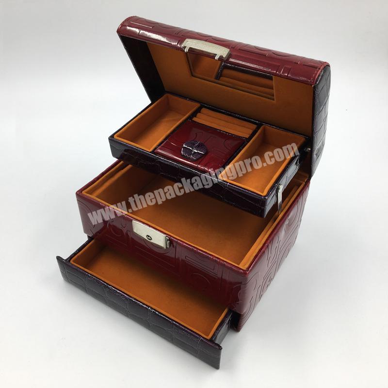 Wholesale Red Pu Leather Drawer Boxes Bulk With Handle