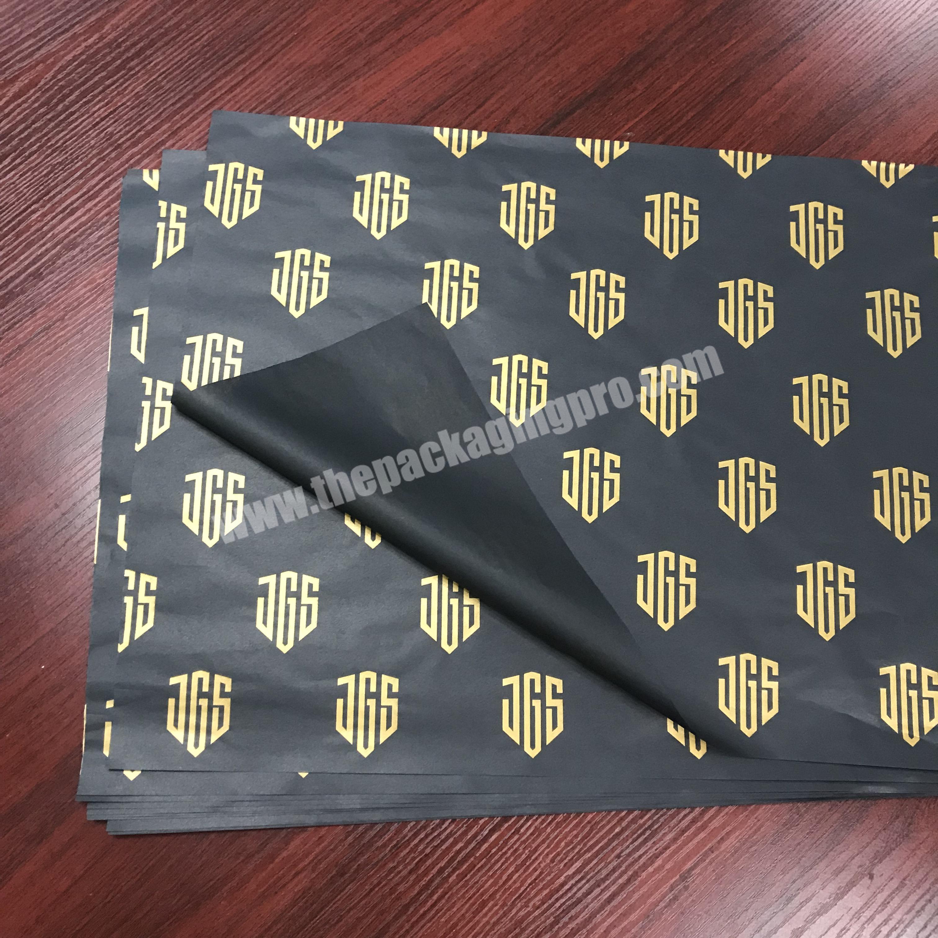 Luxury custom logo printed black wrapping tissue paper  silk wrapping paper