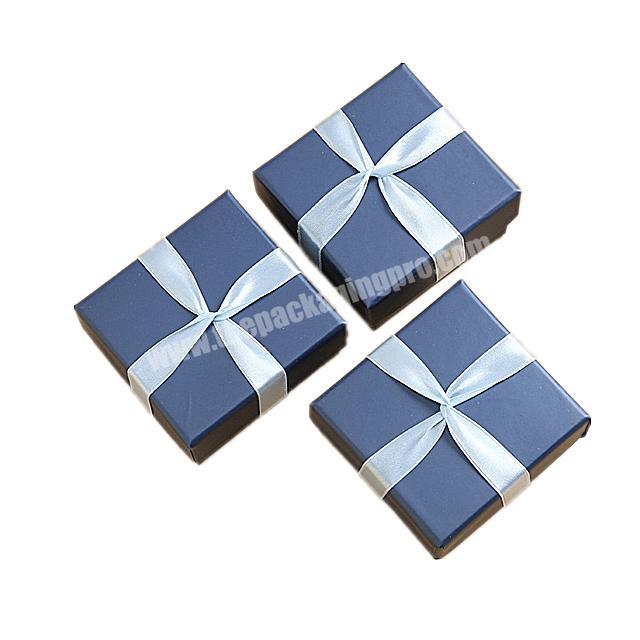 High-end Luxury blue jewelry gift  Up and Bottom Cover paper box with sky blue ribbon
