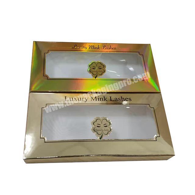 2019 New Item Eyelash Box Golden Lash Box Hologram Gold Box with Four Leaf PVC Window