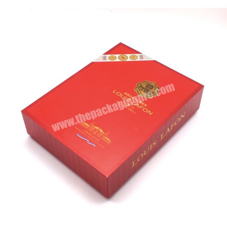 Luxury art paper lid and bottom red custom premium wine luxury box