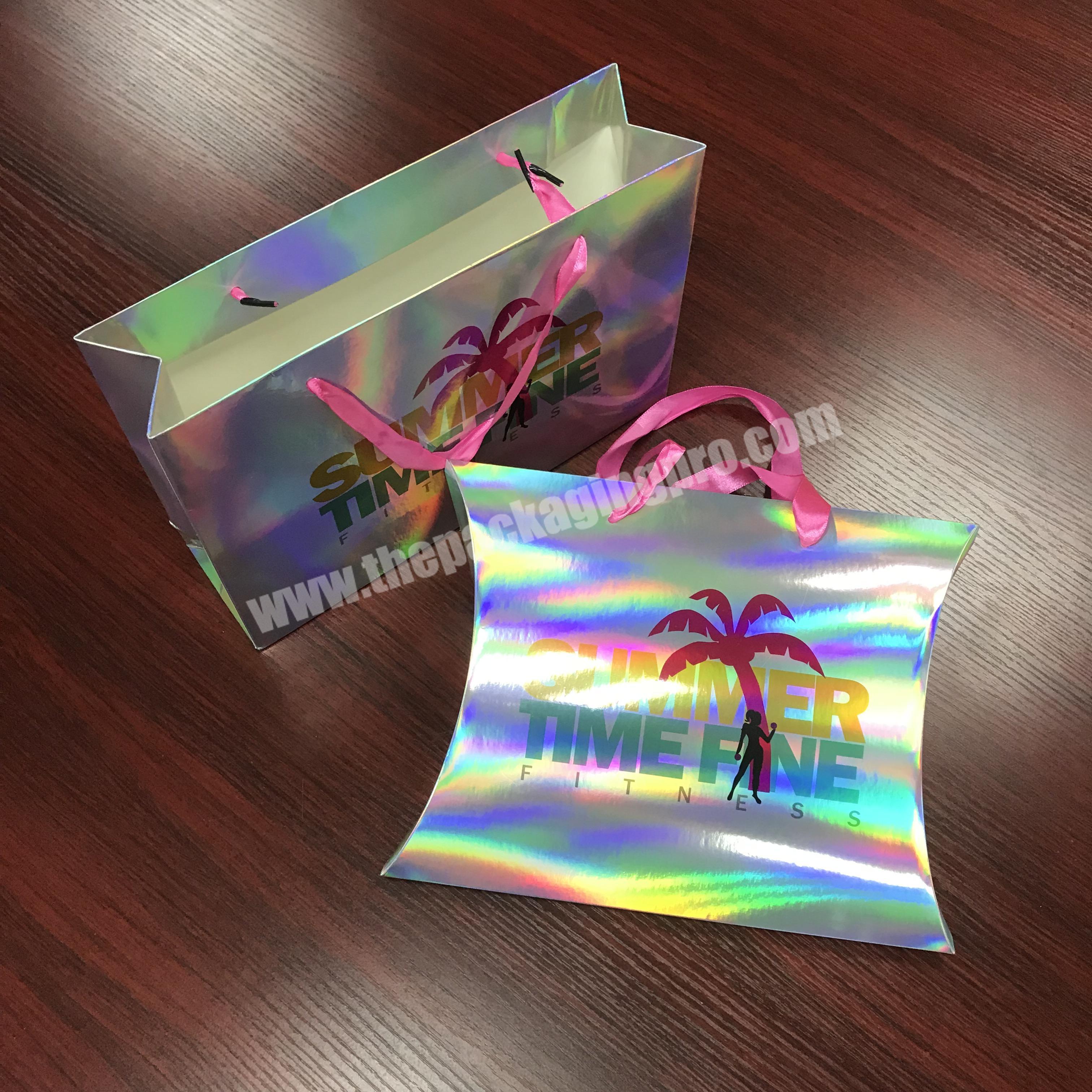 Custom logo printed hologram silver art pape foldable box for hair extension packaging