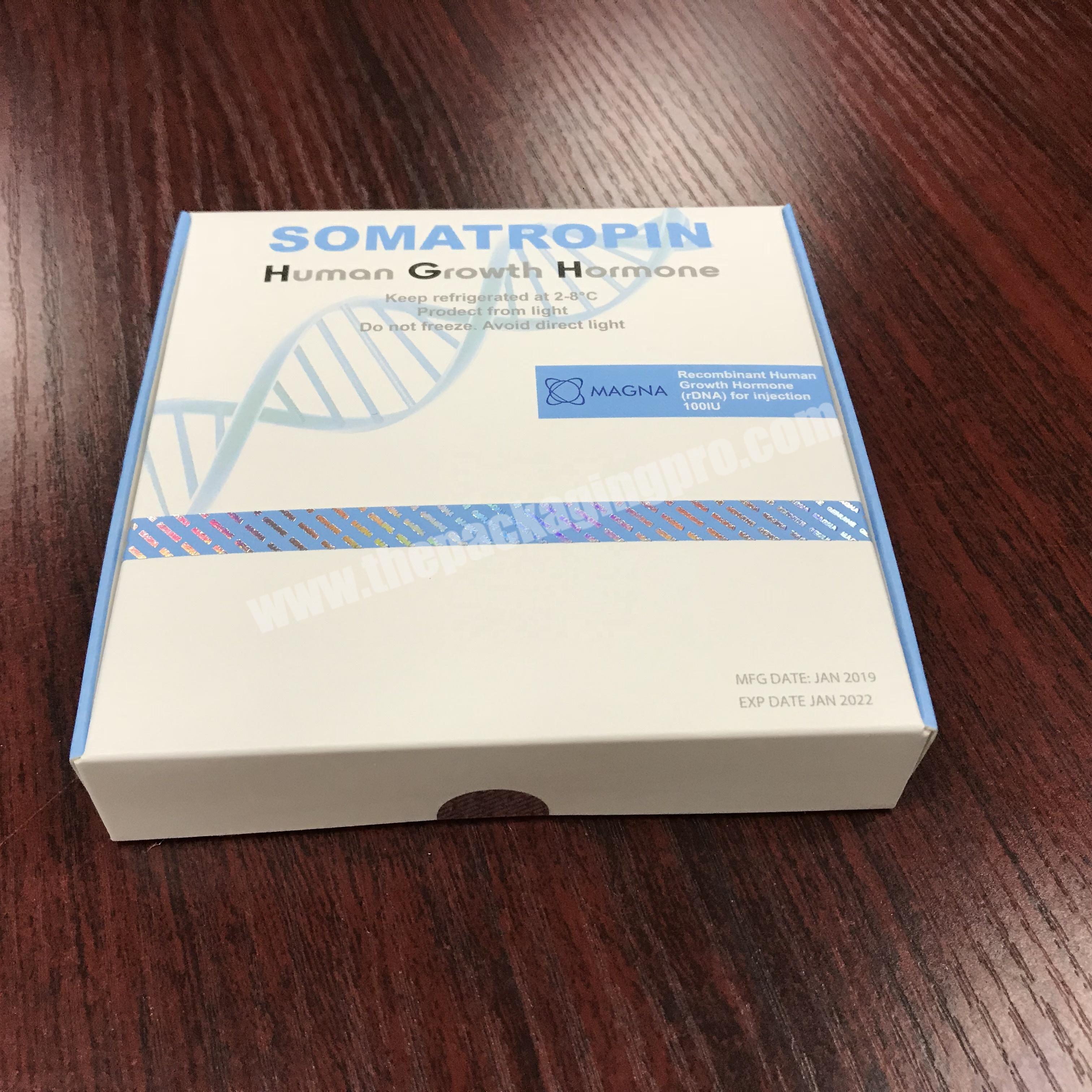 Professional printing Somatropin growth hormone 2ml vial HGH packaging boxes with plastic tray