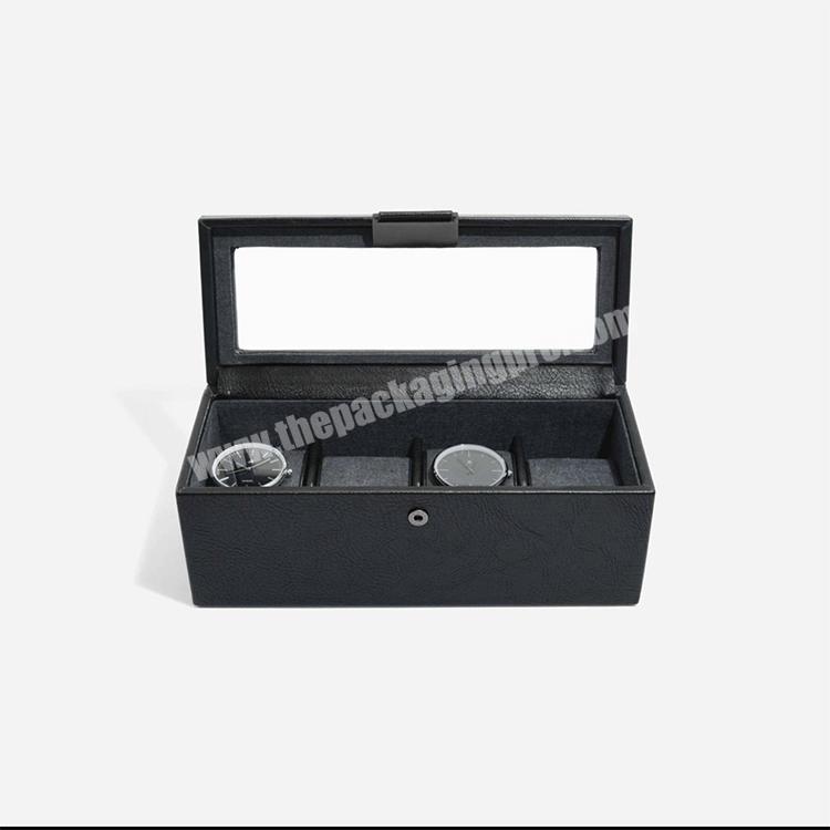 4 slot watch organizer box business gift high quality leather luxury black watches display box watch boxes cases