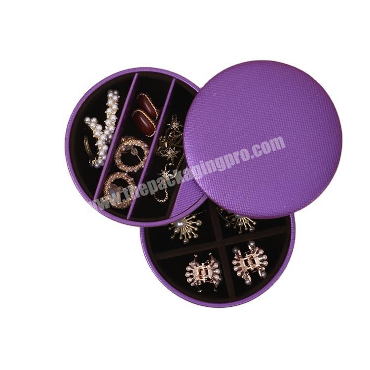 Novelty design purple luxury jewelry gift box PU leather custom small round jewelry box