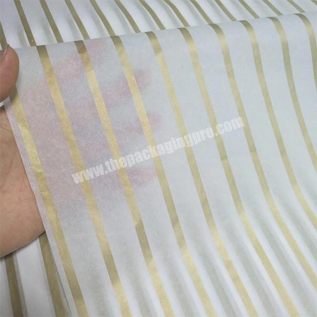 17gsm withe tissue paper Metallic gold strip printed clothing factory wrapping paper packaging