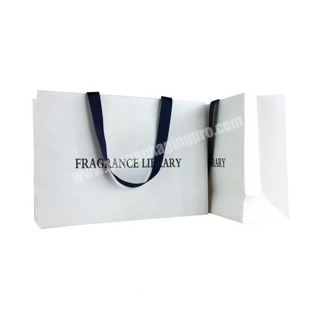 2020 China well made customized ribbon handle stand up white paper bag with logo printing