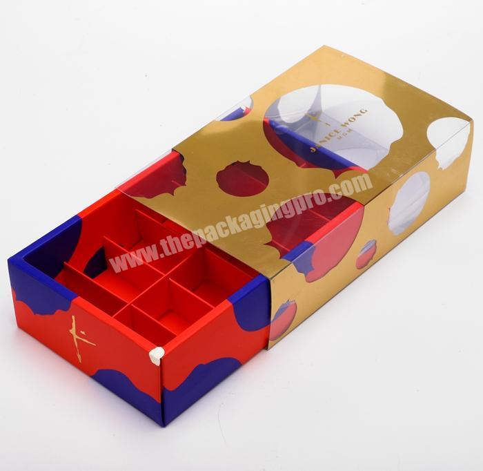 Custom Clear Plastic Sleeve Slide Box Gold Foil Stamped Art Paper Cardboard Sliding Gift Box with divider