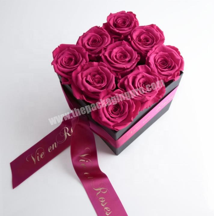 Custom design high end luxury fancy fashion style heart shape black pink rigid flower packing rose lily gift paper box