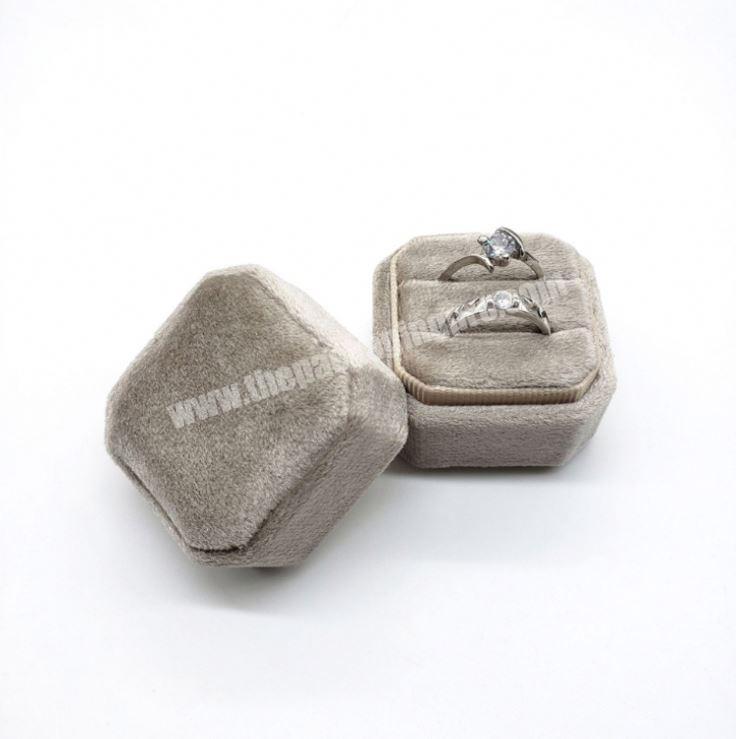 Octagon Travel Suede 2 Ring Box For Engagement Ring Velvet Boxes