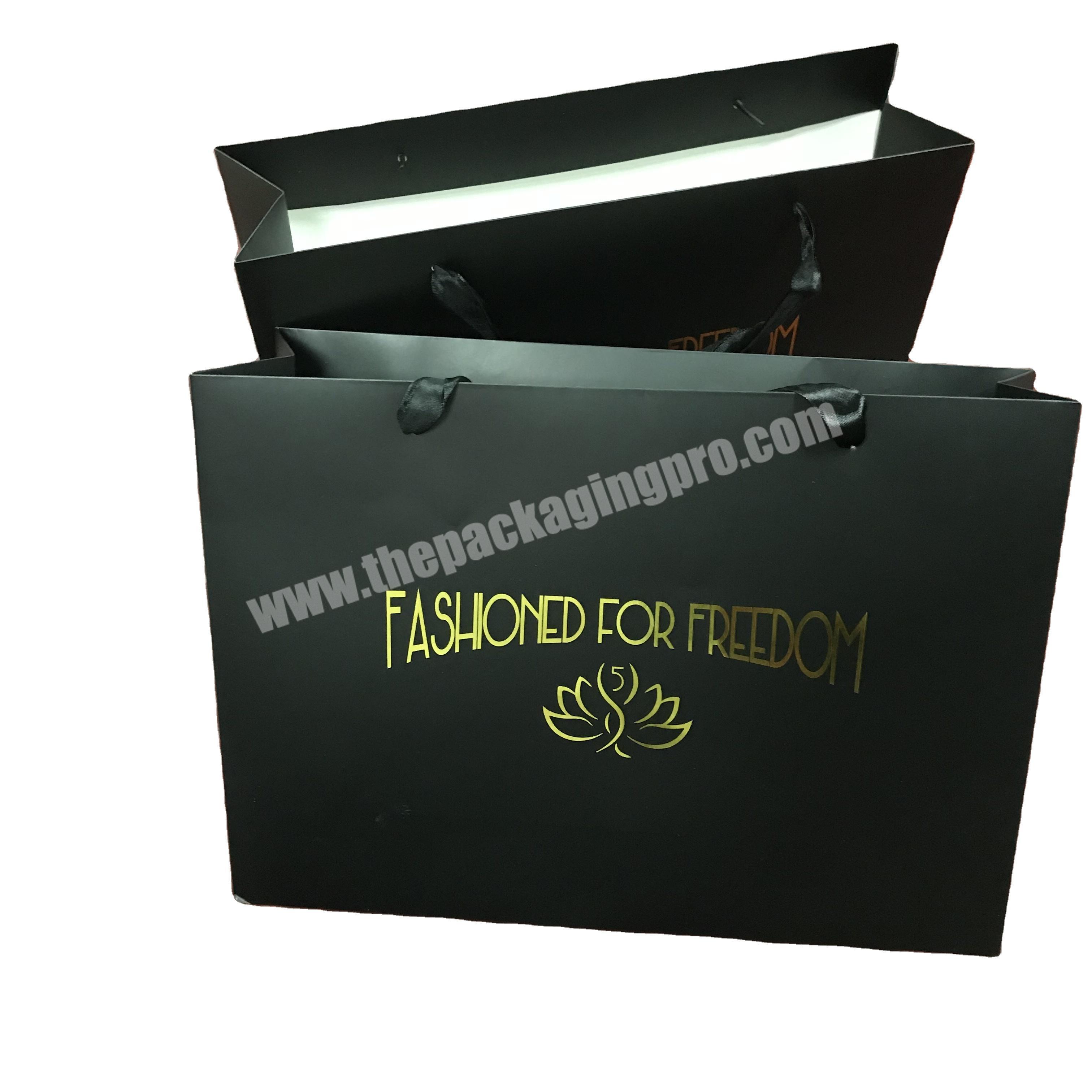Luxury Black Gift Paper Bag Custom Made Printed Logo Kraft Shopping Paper Bag With Ribbon Handle