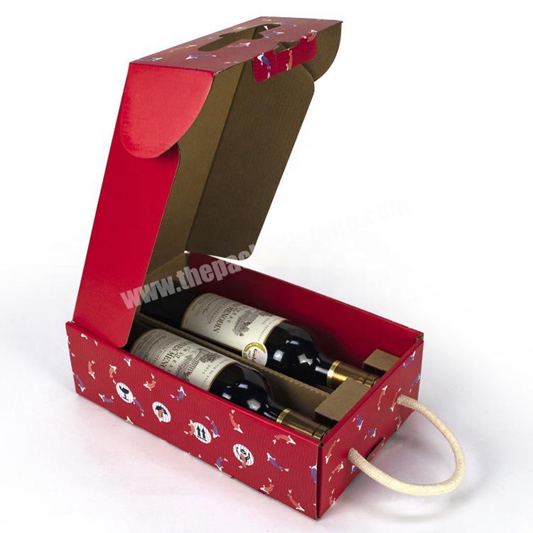 Custom Strong Corrugated Red Wine Gift Box with Handle