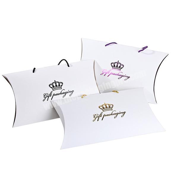 High-end white  gold foil logo pillow wig box for hair extension packaging with rope handle