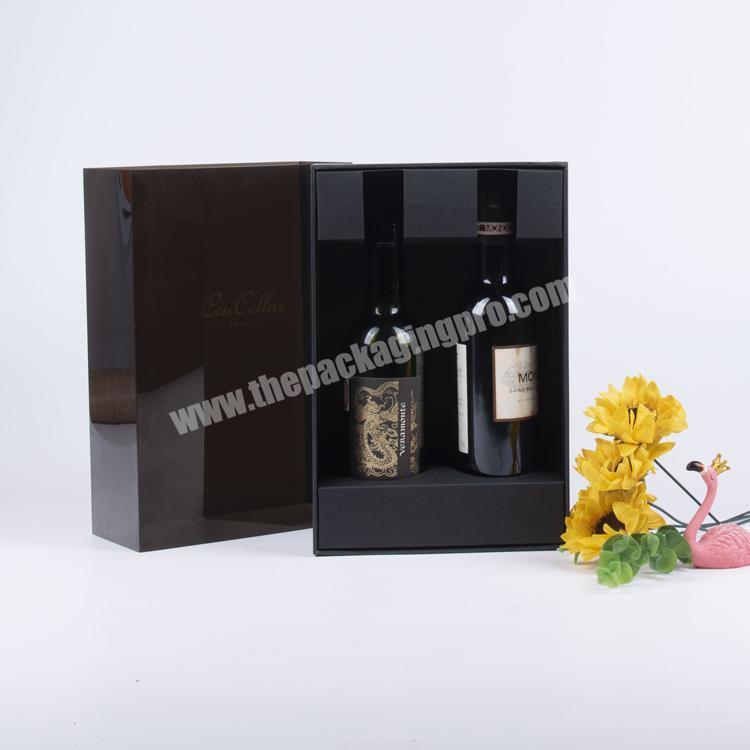 Luxury Custom Logo OEM Black 2 Bottle Wine Paper Box