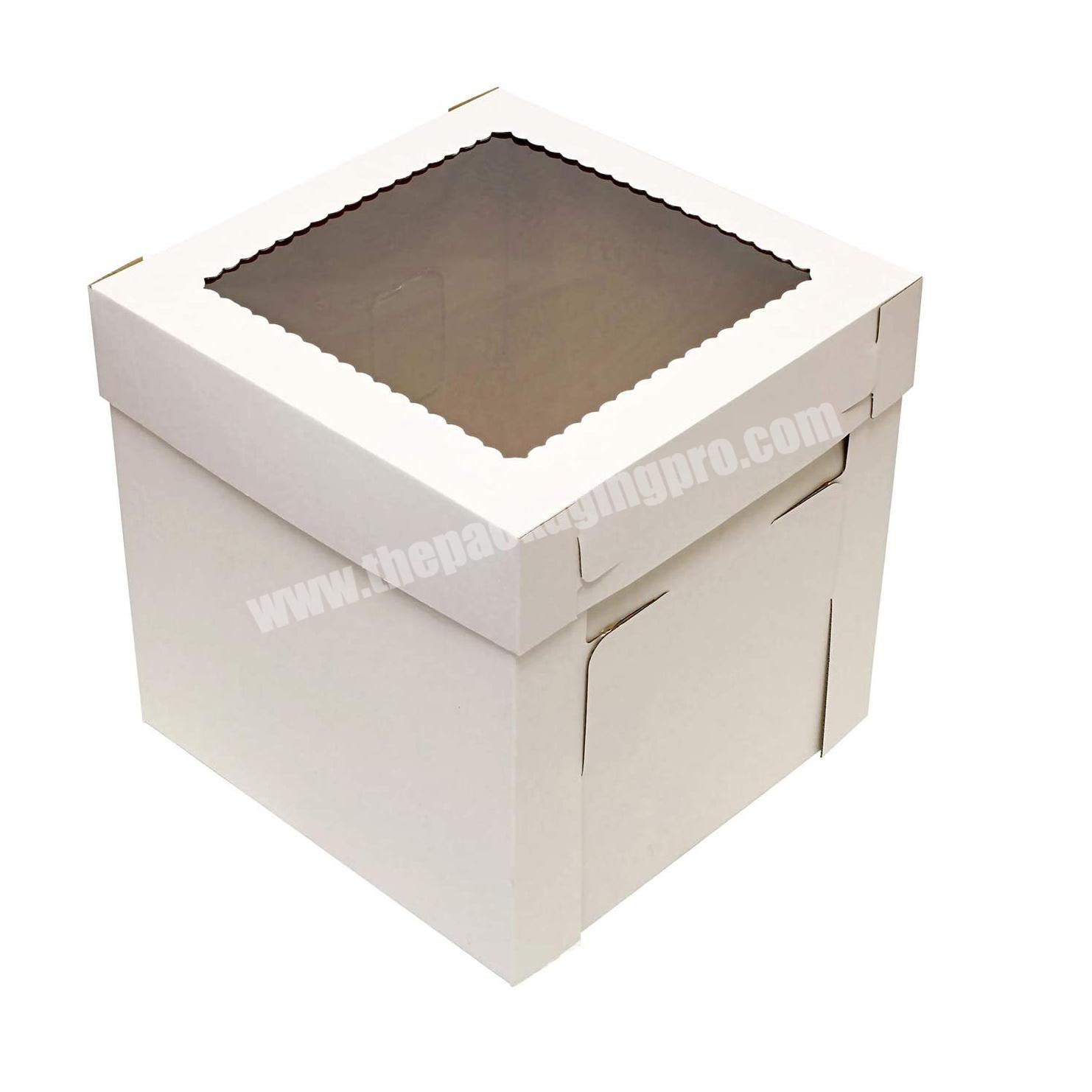 Food Grade Disposable Paper Printing Custom logo 10 x 10 x 8in White Cake Bakery Containers Boxes in bulk