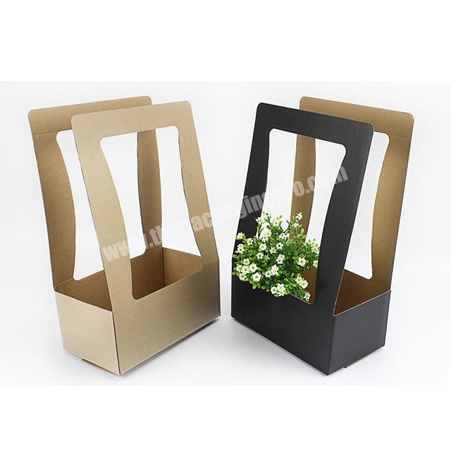 Custom logo print square bottom base paper flower carry bag paper box bag for flower box