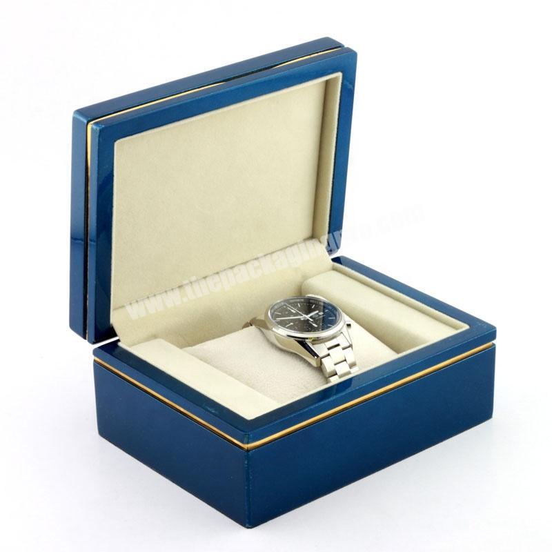 Customized Blue Luxurious Wooden Holder Pu Leather Watch Box Luxury
