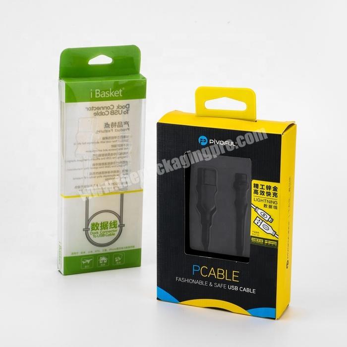 Custom Small Size Folding Data Usb Cable Packaging Box Clear Rigid Plastic Window Luxury Paper Box