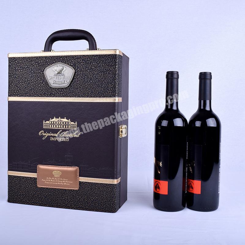 PU Leather Wine Box For Two Bottle With Hot Stamp Logo