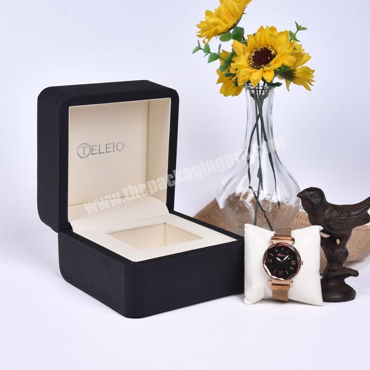 Luxury Custom Hot Stamp Black Genuine Real Leather Watch Box Case