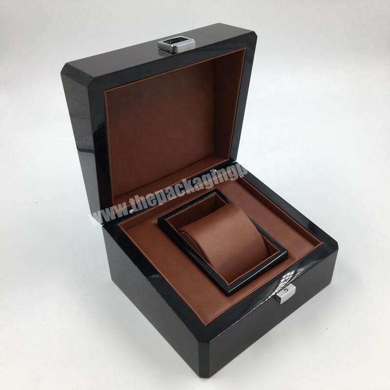 Glossy mdf single wooden watch storage cases with pu leather pillow