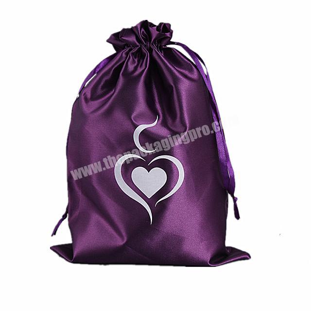 Manufacture Customized Logo Printing Luxury Purple Hair Bundle Bag Satin With Logo For Hair
