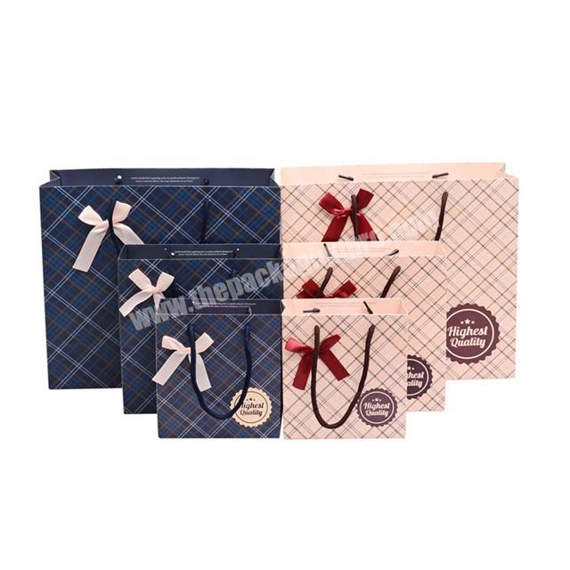 Customized fashion print LOGO bowknot glossy  gift shopping paper bag for gift