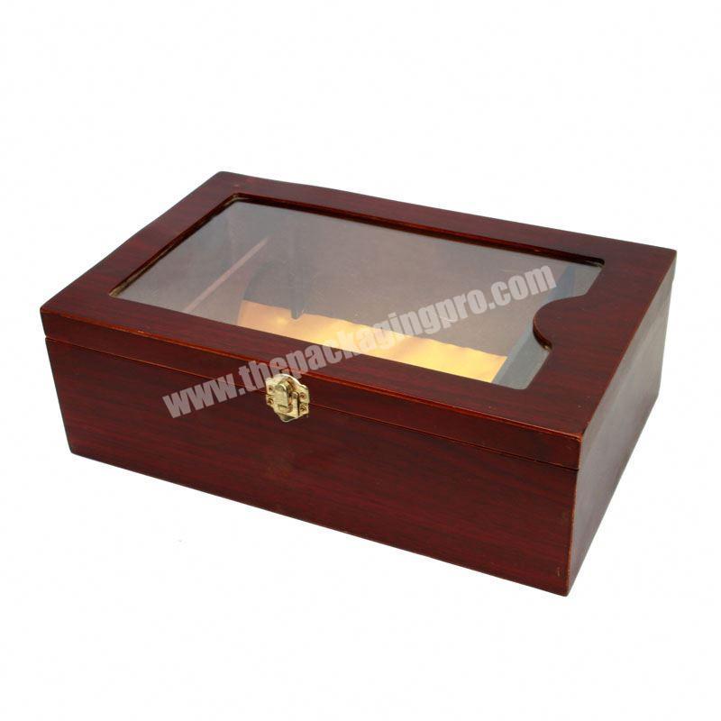 Luxurious Custom Mdf Double Bottles Wine Wood Presentation Packaging Box With Clear Lid