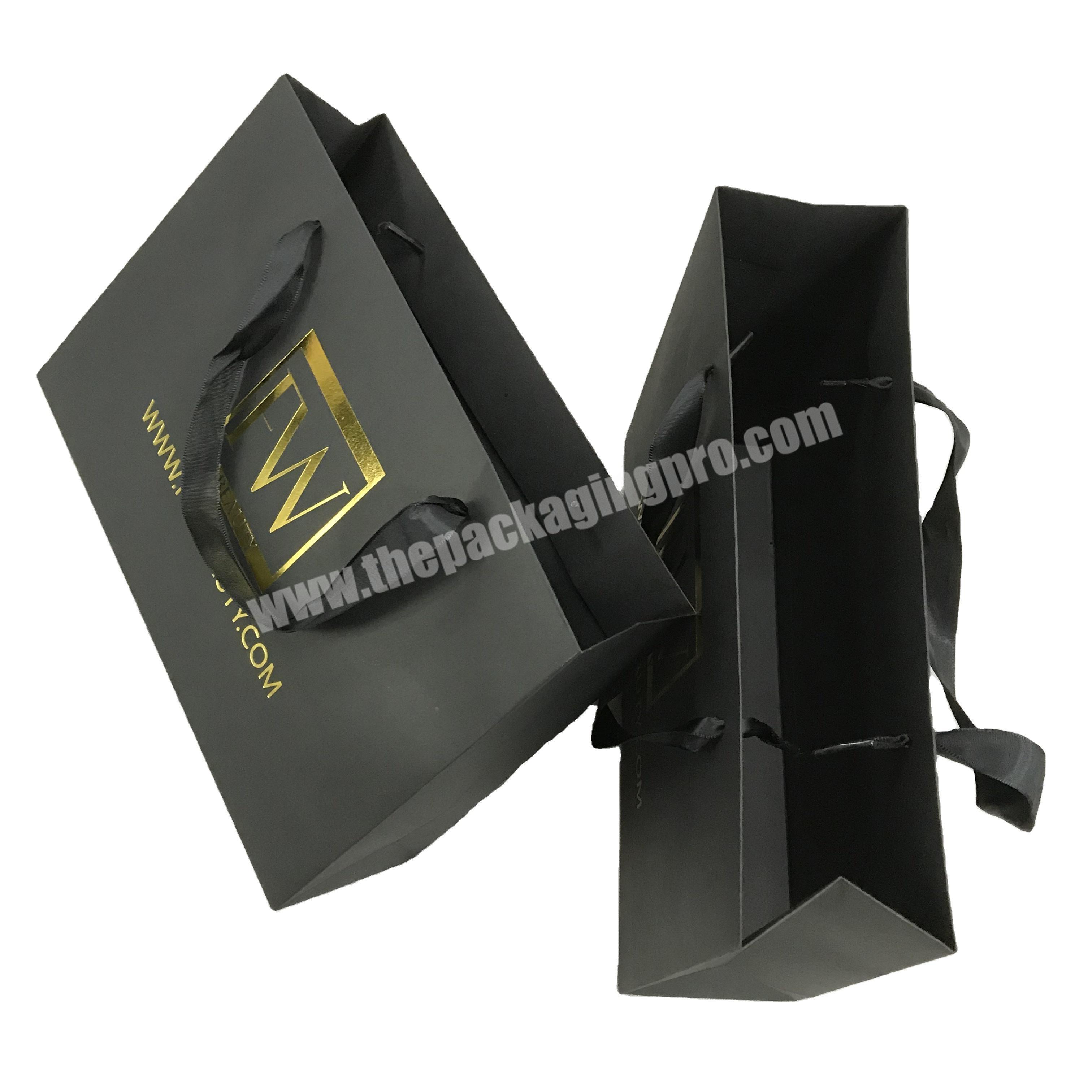 Retail Packaging Gift Regular Sizes Black Paper Bag Rope Handle For Shopping
