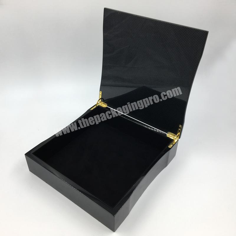 OEM Black Trapezoid Shaped High Glossy General Carbon Fiber Wooden Gift Box With Cover