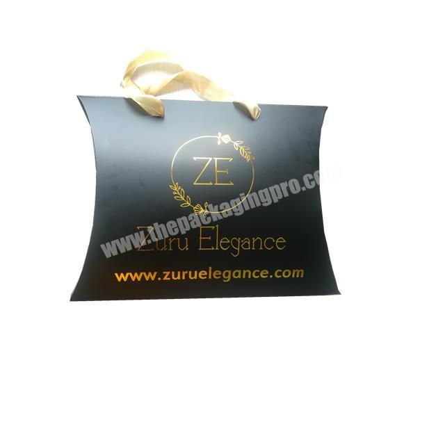 Professional printing gold foil logo Luxury Hair Extension Packaging Matteglossy Portable pillow box with ribbon