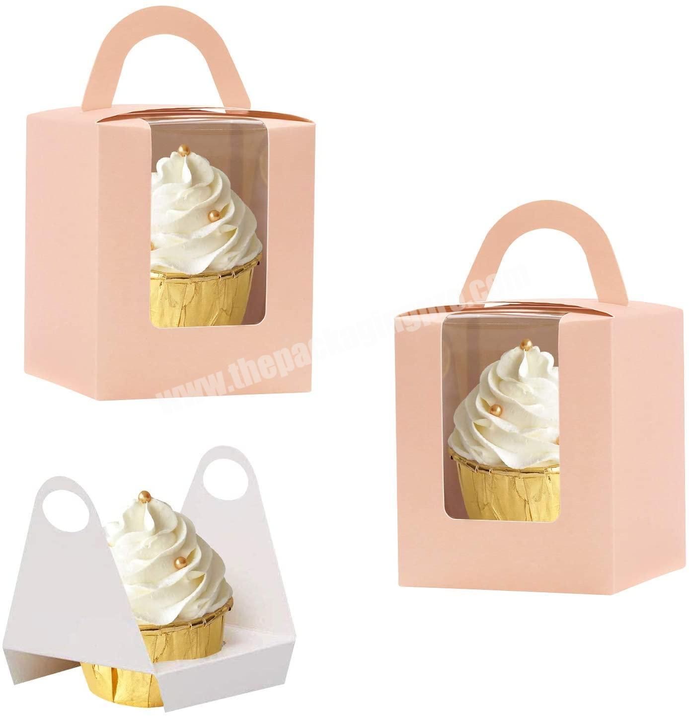 Customized White transparent clear cardboard kraft paper birthday moon cup cake Packaging box with handle