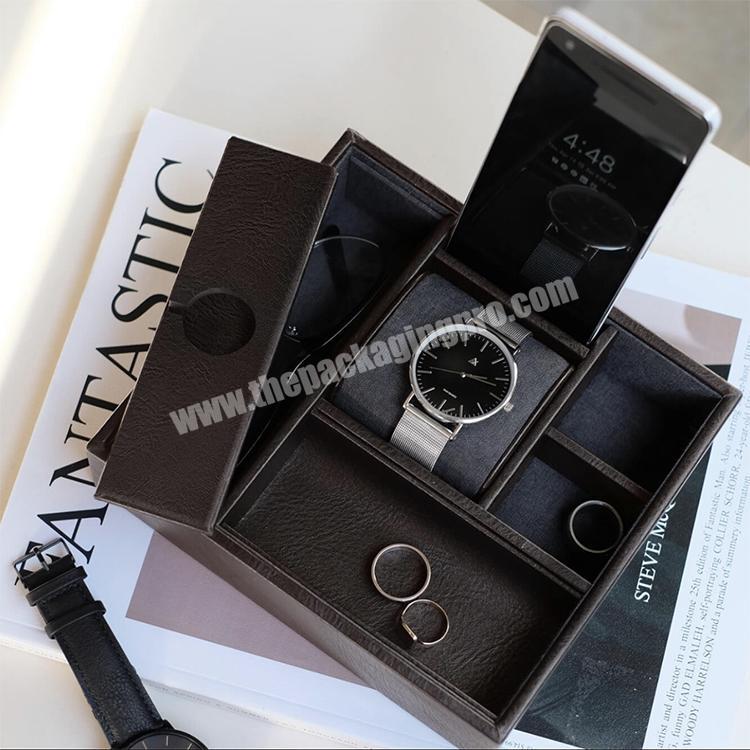 High quality square men watch sunglasses box hotel home use accessories storage pu leather watch box