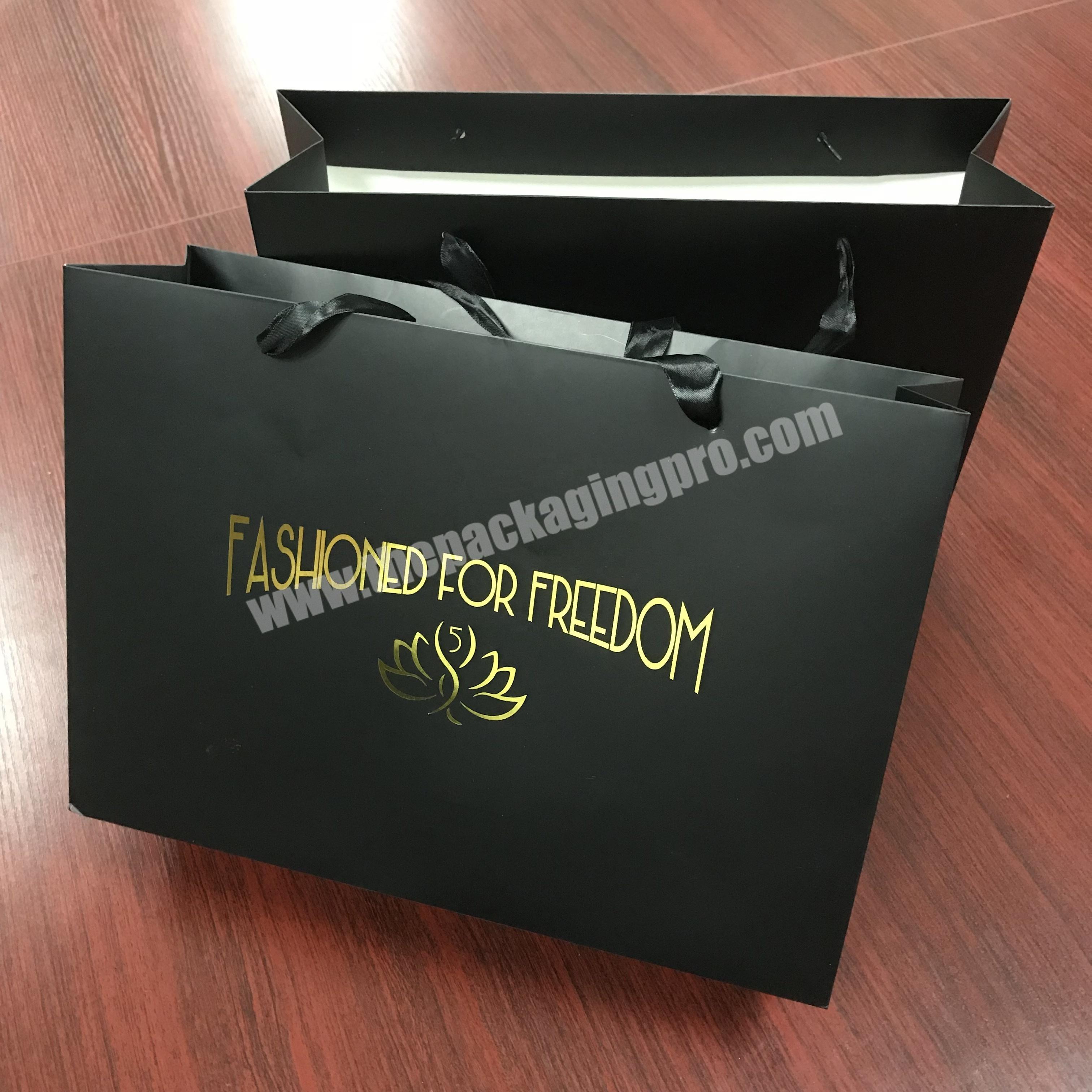 Matte lamination black paper shopping bag with gold foil logo
