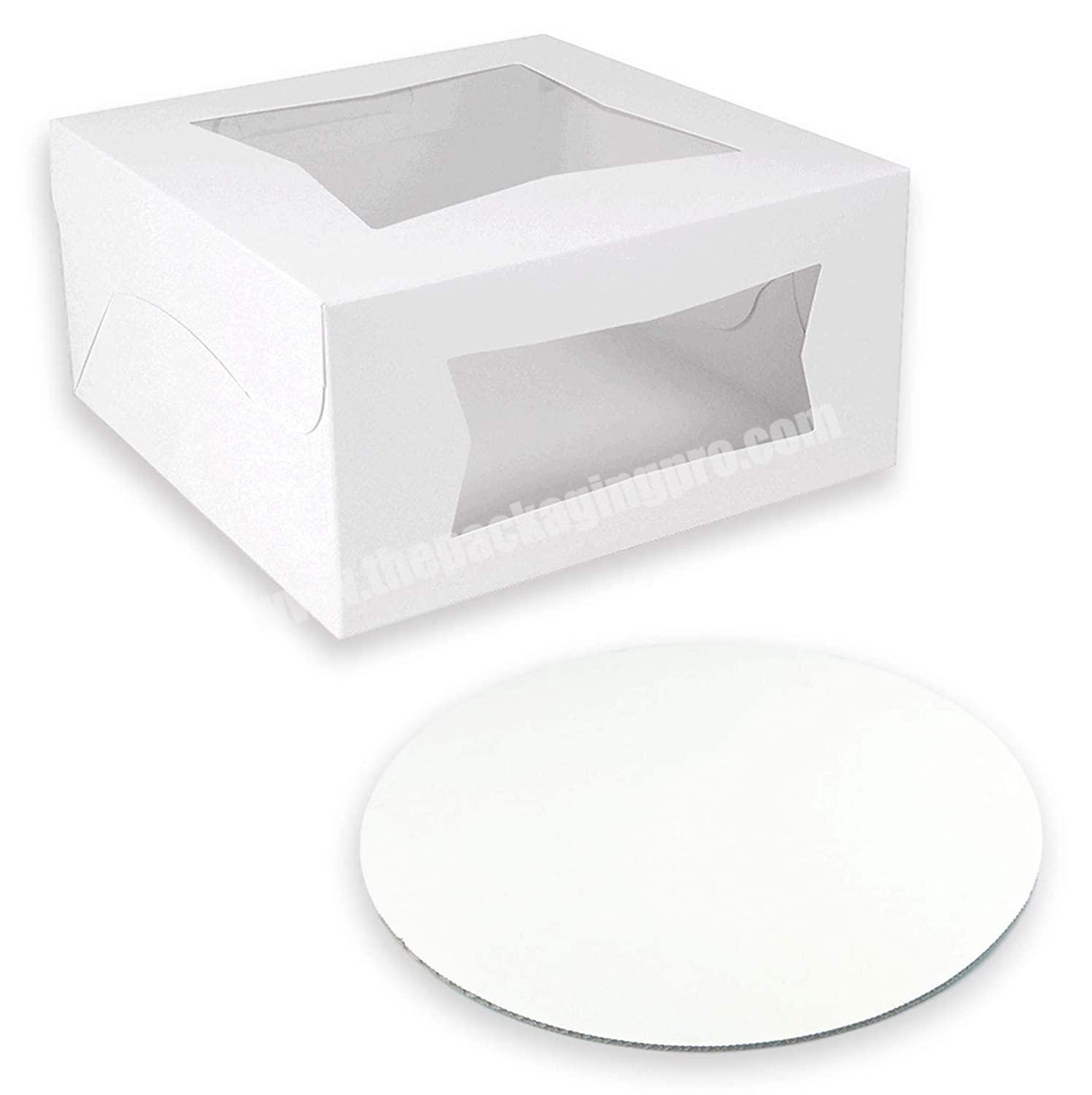With Window and 8 Inch Round Base Board Cardboard Gift Packaging for Cupcake cookie and Pastry Auto 8x8x4 White Cake Box