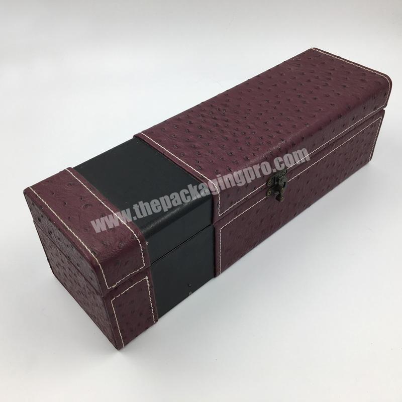 Custom wholesale PU leather premium gift wine luxuery bottle packaging box single classical single red gift wine box