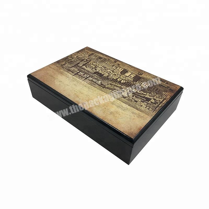 Custom Printed Classical Black Wooden Storage Packaging Box