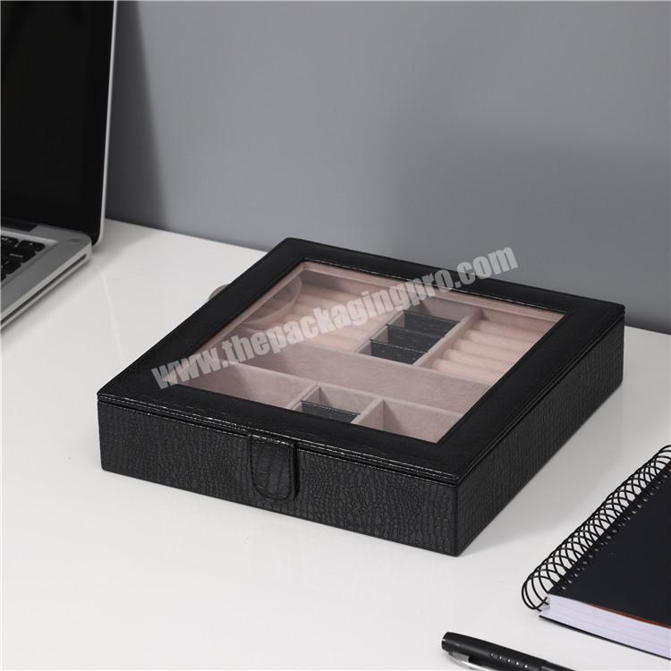 High quality customized logo PU leather desktop organizer travel jewelry storage box