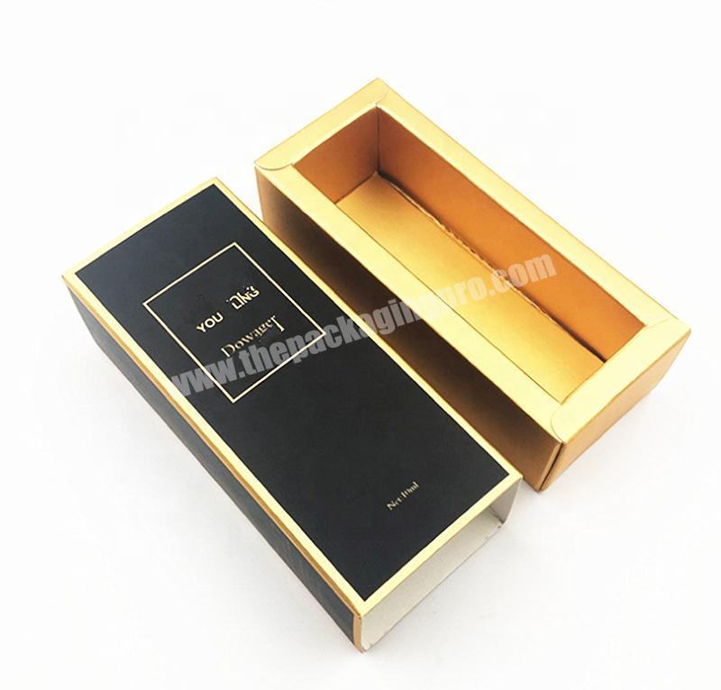 Free design luxury high end black cardboard cosmetics case personal skin care face wash toner brow powder packing paper box