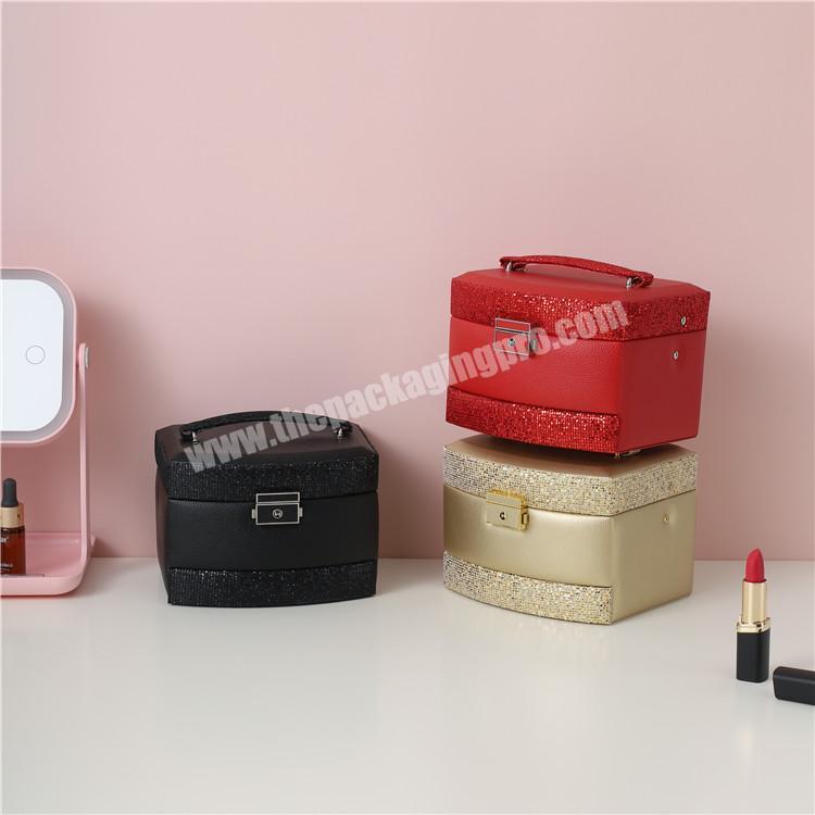 Unique design multilevel tabletop decor travel storge leather jewelry box with mirror for lady