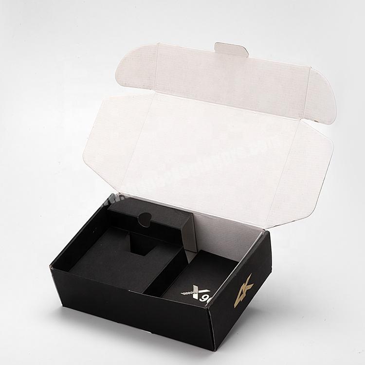 Fashion Design Black Mailer Box Custom Gold Foil Logo Matte Laminated Corrugated Carton Packaging Boxes Neto