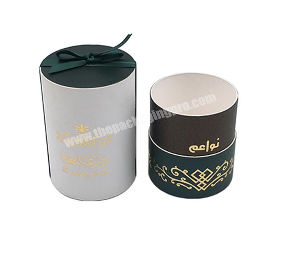 wholesale middle east design cardboard round paper cylinder gift box for cosmetic perfume fragrance packaging