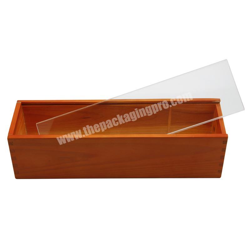 Wooden wine box with acrylic slide lid for gift christmas