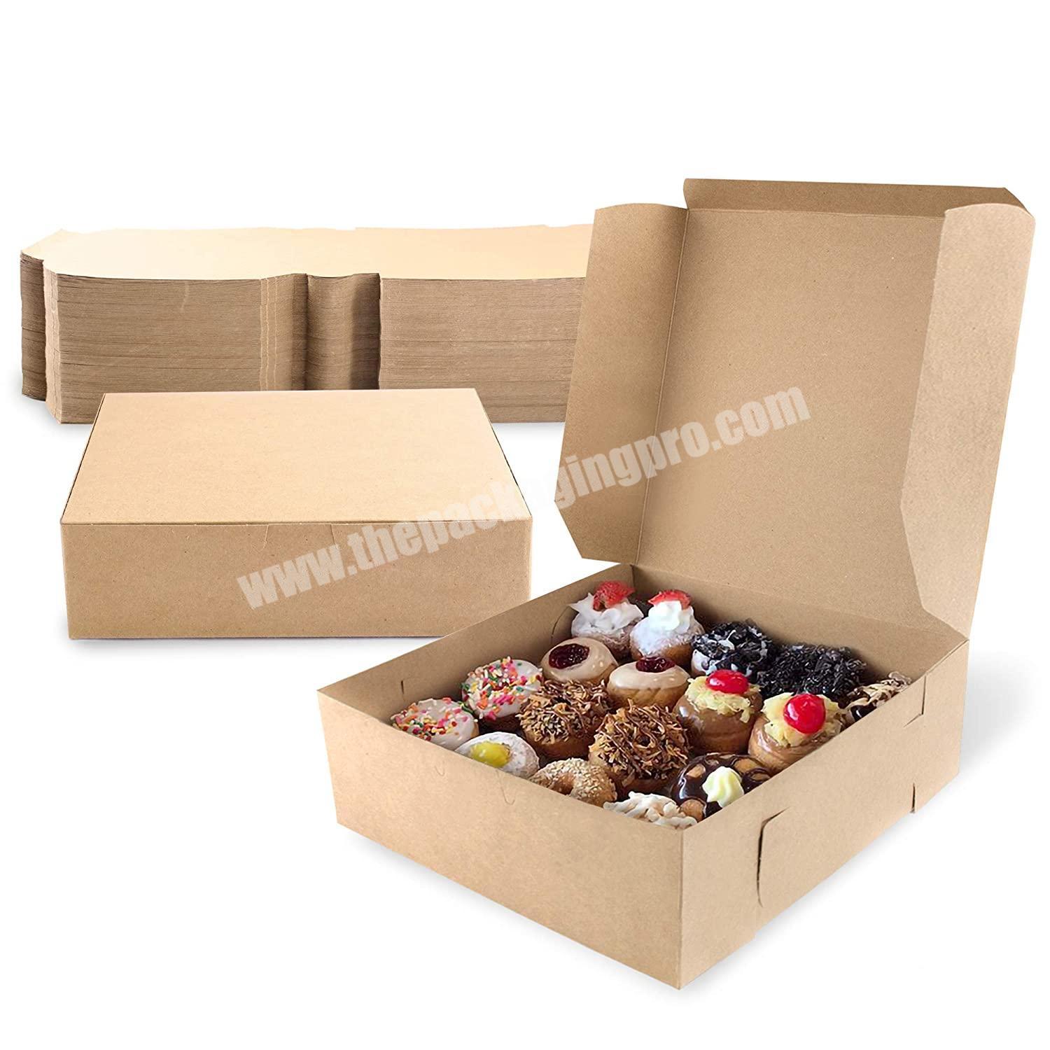 Boxes 9 x 9 x 3 Inches Small Brown Bakery Box for Cookies Compostable Kraft Paper Cardboard for Baked Goods Cake Packaging