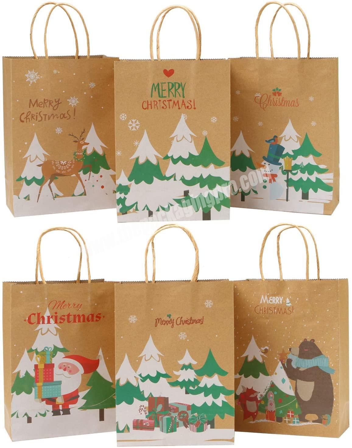 For Christmas gift packaging Holiday cheap Bags Party Bags With Handle Kraft Paper Bags